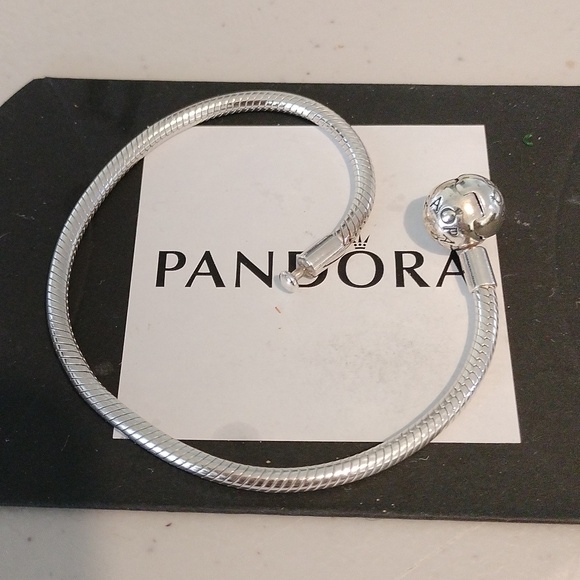 Pandora Moments Sterling Silver Snake Chain Bracelet w/ Ball Clasp, 7.1" - Picture 1 of 5